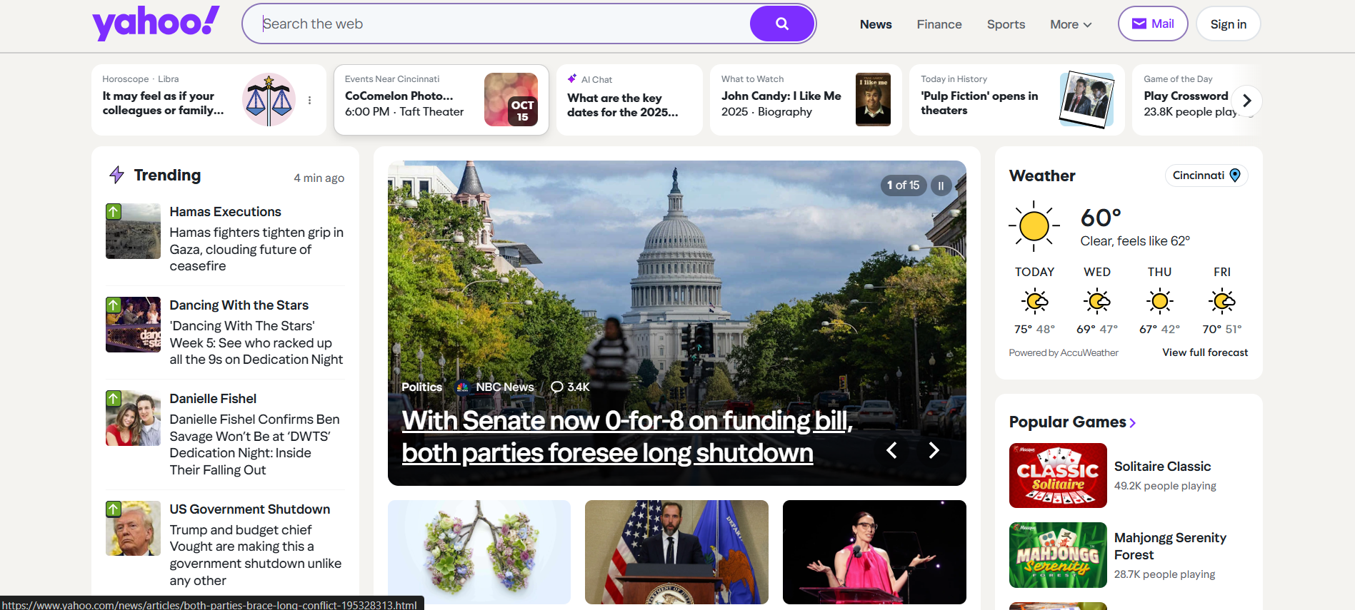 Screenshot of the original Yahoo homepage